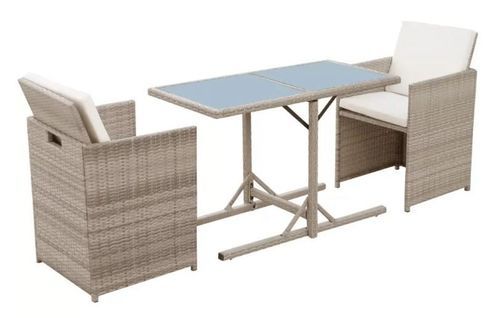 Table rectangulaire et chaises de jardin résine tressée beige Iris - Photo n°3; ?>