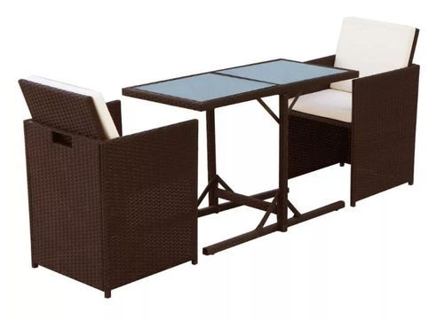 Table rectangulaire et chaises de jardin résine tressée marron Iris - Photo n°3; ?>