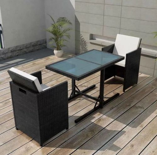 Table rectangulaire et chaises de jardin résine tressée noir Iris - Photo n°2; ?>