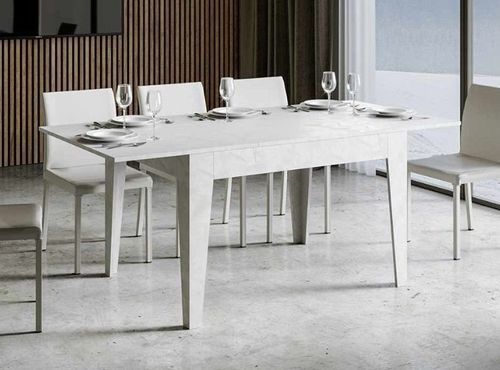 Table rectangulaire extensible 4 à 6 personnes 120/180 cm blanc effet marbre Kina - Photo n°3; ?>