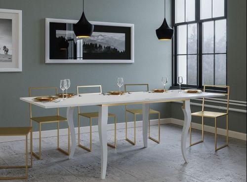 Table rectangulaire extensible 4 à 10 personnes L 120 à 240 cm frêne blanc et métal doré Ola slim - Photo n°3; ?>