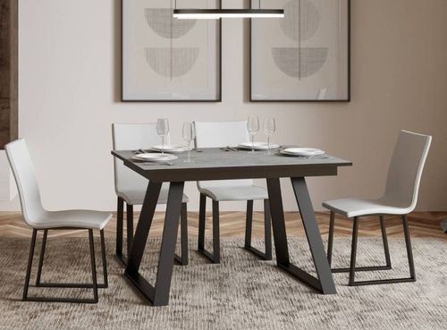 Table rectangulaire extensible 4 à 6 personnes L 120 à 180 cm gris béton et métal anthracite Bareni - Photo n°2; ?>