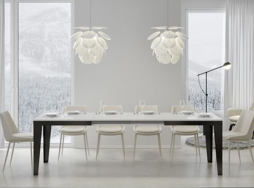 Table rectangulaire extensible 6 à 20 places L 160 à 420 cm blanc laqué et pieds acier gris foncé Flavien - Photo n°3; ?>