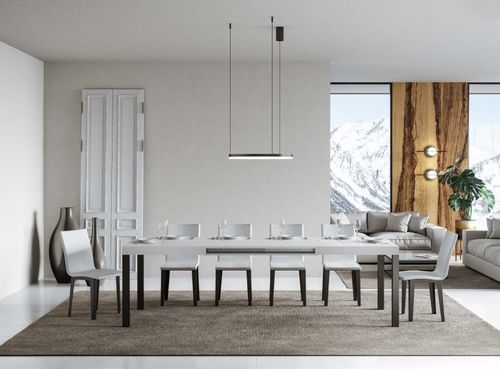 Table rectangulaire extensible bois blanc et métal anthracite 160 à 420 cm Evy - Photo n°3; ?>