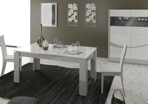 Table rectangulaire extensible bois laqué blanc et gris Ravi - Photo n°3; ?>