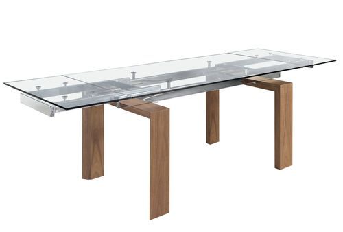 Table rectangulaire extensible Lokaz - Plateau verre trempé et pieds noyer - Photo n°3; ?>