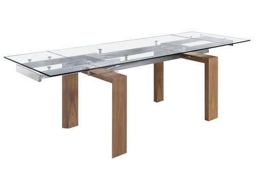 Table rectangulaire extensible Roka 160/240 cm - Plateau verre trempé et pieds noyer - Photo n°3; ?>