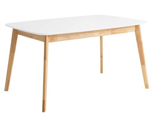 Table rectangulaire extensible scandinave blanc brillant et pieds bois clair Askin 140 à 180 cm - Photo n°2; ?>