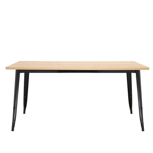 Table rectangulaire industrielle acier noir brillant et plateau pin massif clair Kontoir 160 cm - Photo n°2; ?>