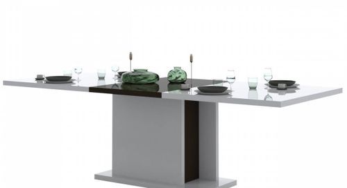 Table rectangulaire bois laqué blanc et noir Koyd 180 cm - Photo n°3; ?>