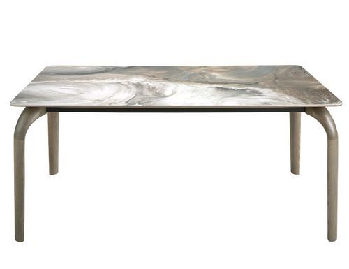 Table rectangulaire Kazora 180 cm - Plateau en porcelaine veines aux nuances terre et pieds chêne cendré - Photo n°3; ?>