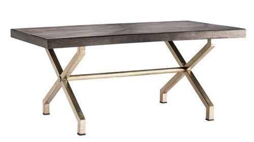 Table rectangulaire bois massif marron et métal doré Jamie 180 cm - Photo n°2; ?>