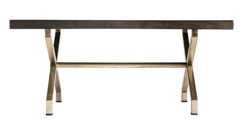 Table rectangulaire bois massif marron et métal doré Jamie 180 cm - Photo n°3; ?>