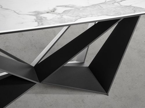 Table rectangulaire plateau en céramique grés marbré et pieds acier noir Trypa 220 cm - Photo n°3; ?>