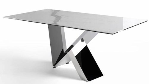 Table rectangulaire verre trempé effet marbre et acier inoxydable Futura 180 cm - Photo n°2; ?>