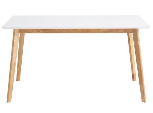Table rectangulaire scandinave blanc brillant et pieds bois clair Askin 140 cm - Photo n°2; ?>