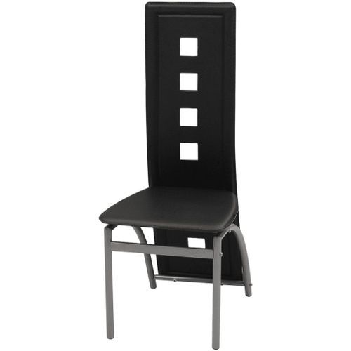 Table rectangulaire verre trempé noir et 4 chaises simili noir Vamier - Photo n°2; ?>
