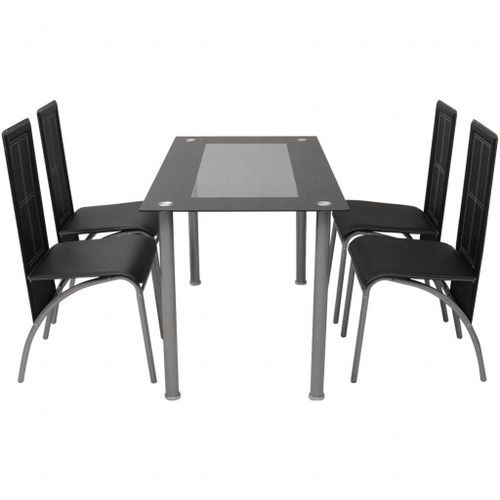 Table rectangulaire verre trempé noir et 4 chaises simili noir Vicka - Photo n°2; ?>