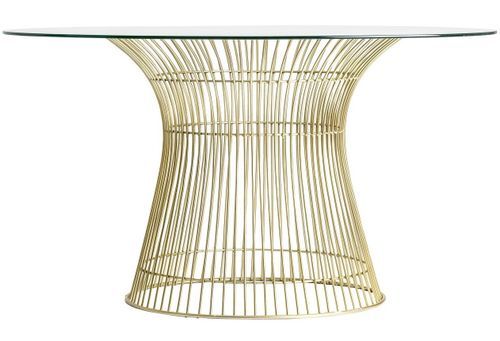 Table à manger ronde design pied acier doré et plateau verre cristal Elite 130 cm - Photo n°2; ?>