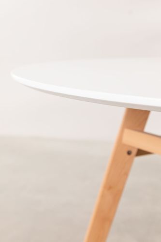 Table ronde 100 cm scandinave blanche et pieds bois clair Bristol - Photo n°3; ?>