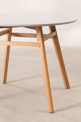 Table ronde 100 cm scandinave gris clair et pieds bois clair Bristol - Photo n°3; ?>