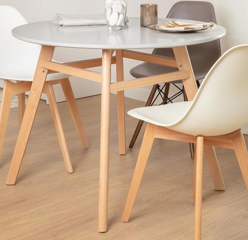 Table ronde 100 cm scandinave gris clair et pieds bois clair Bristol - Photo n°2; ?>