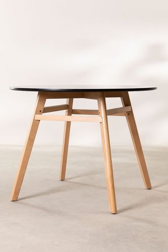 Table ronde 100 cm scandinave noir et pieds bois clair Bristol - Photo n°2; ?>