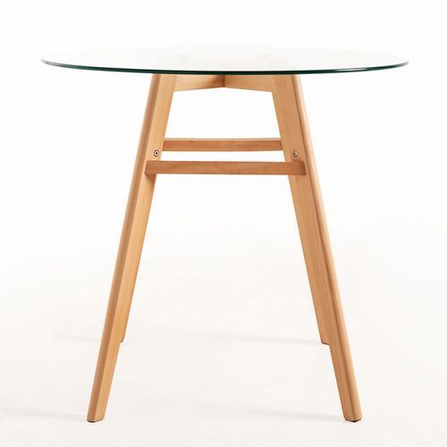 Table ronde 100 cm scandinave verre trempé et pieds bois naturel Bristol - Photo n°2; ?>