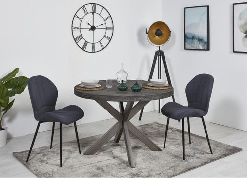 Table ronde 120 cm bois massif gris et pieds métal mat gris Vintal - Photo n°2; ?>
