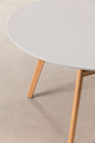 Table ronde 120 cm scandinave blanche et pieds bois clair Bristol - Photo n°2; ?>