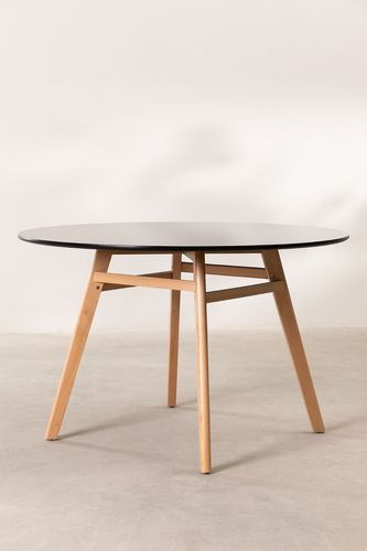 Table ronde 120 cm scandinave noir et pieds bois clair Bristol - Photo n°3; ?>