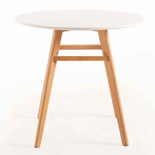 Table ronde 80 cm scandinave blanche et pieds bois naturel Bristol - Photo n°2; ?>