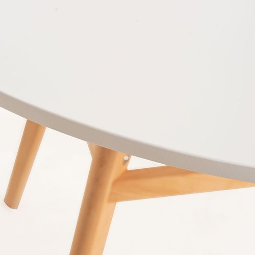 Table ronde 80 cm scandinave blanche et pieds bois naturel Bristol - Photo n°3; ?>