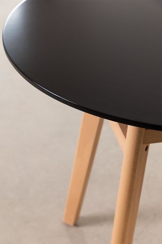 Table ronde 80 cm scandinave noir et pieds bois naturel Bristol - Photo n°2; ?>