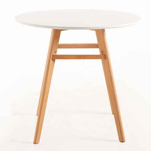 Table ronde 90 cm scandinave blanche et pieds bois naturel Bristol - Photo n°2; ?>