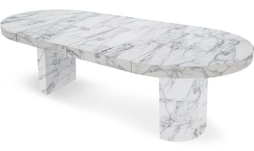 Table ronde à rallonges effet marbre blanc Kiassy 110 à 260 cm - Photo n°2; ?>