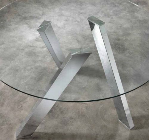 Table ronde acier chromé et verre transparent Drys 120 cm - Photo n°3; ?>