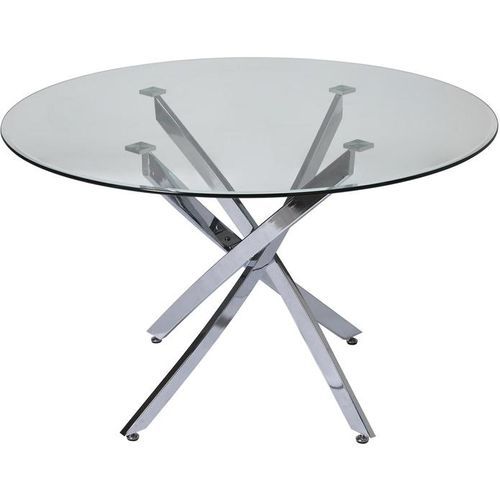 Table ronde acier chromé et verre trempé Kancia 120 cm - Photo n°3; ?>