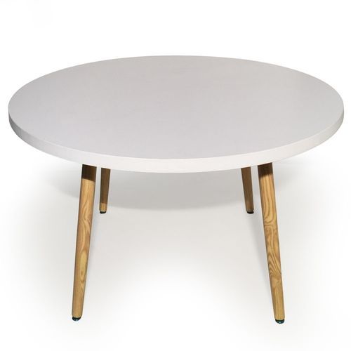 Table ronde bois blanc et pieds bois clair Bossa 120 cm - Photo n°2; ?>