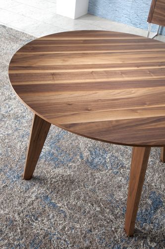 Table ronde contemporaine bois plaqué Noyer Roka 120 - Photo n°2; ?>