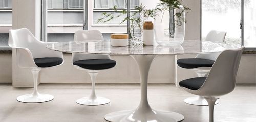 Table ronde design 120 cm en marbre blanc de Carrare - Photo n°2; ?>