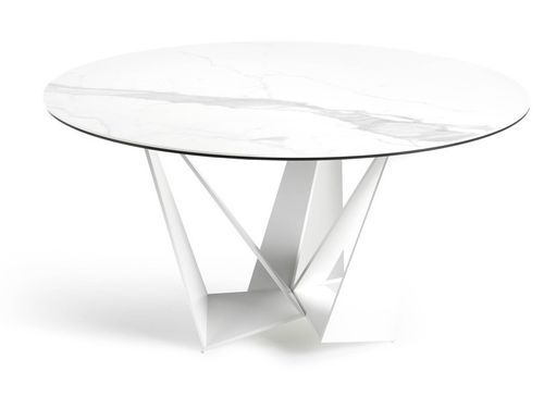 Table ronde design acier blanc et porcelaine blanc effet marbre Gala 140 cm - Photo n°3; ?>