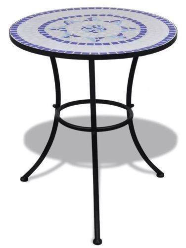 Table ronde et 2 chaises de jardin mosaïquées bleu et blanc Mel - Photo n°2; ?>