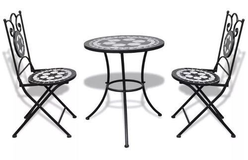 Table ronde et 2 chaises de jardin mosaïquées noir et blanc Mel - Photo n°2; ?>