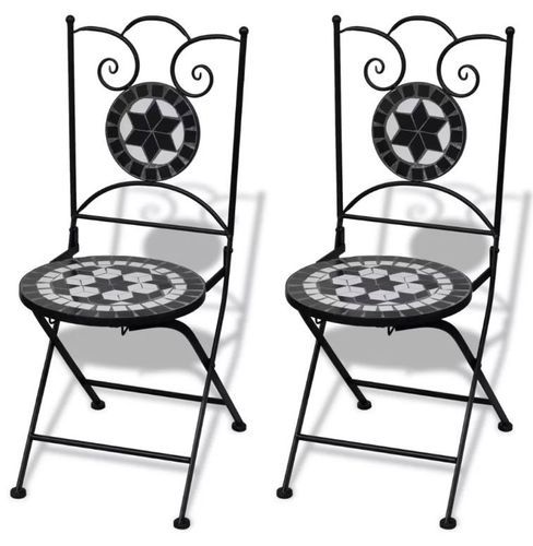 Table ronde et 2 chaises de jardin mosaïquées noir et blanc Mel - Photo n°3; ?>