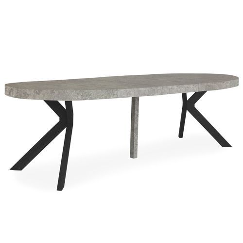 Table ronde extensible bois effet béton et métal noir Marine 110/160/210/260 cm - Photo n°2; ?>