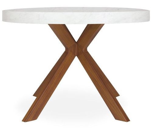 Table ronde extensible bois effet marbre et métal Marine - Photo n°2; ?>