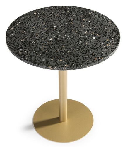 Table ronde granite noir et pied métal doré D 70 cm - Photo n°3; ?>