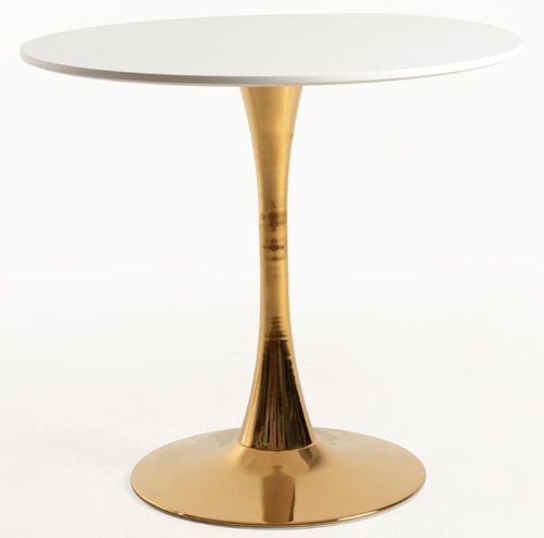 Table ronde moderne bois blanc et pied métal doré Tulipa 90 cm - Photo n°2; ?>