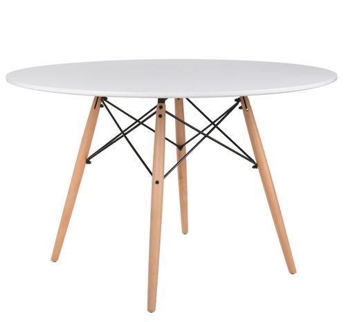 Table ronde scandinave 120 cm et 4 chaises blanc et bois naturel Verda - Photo n°2; ?>